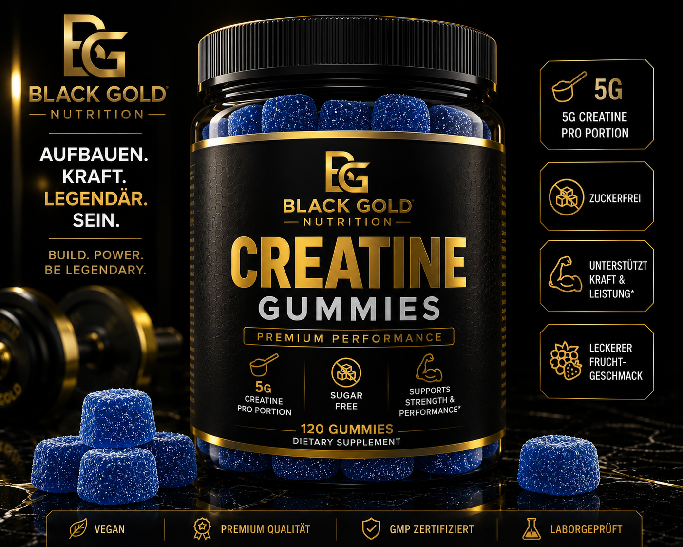 BlackGold Creatine Gummies – Prémium kreatin gumicukor